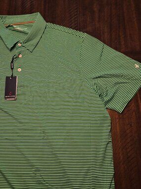 Michael Rouen Performance Polo Green Striped 3XL XXXL Golf Dress Shirt NWT  G886